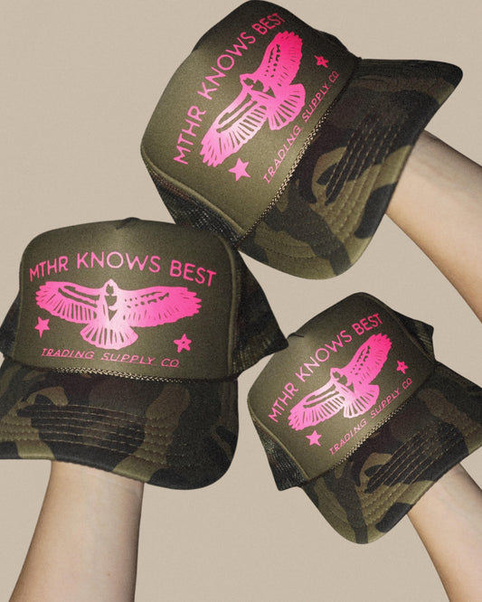 R2S Camo + Neon Pink MTHR TRADING SUPPLY CO Trucker Hat